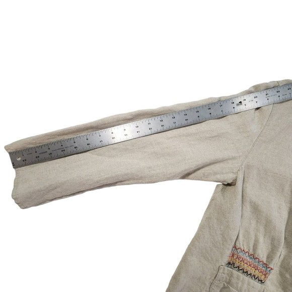 j.jill Blazer Womens Medium Linen Tan Button Down Embroidery Pockets Collared - Picture 12 of 13